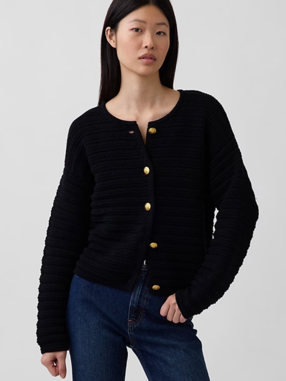 Gap Women’s Black 100% Cotton Textured Sweater Jacket